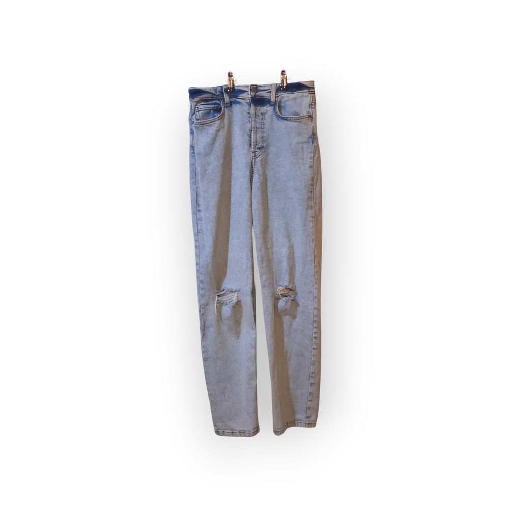 High-rise Light Blue Distressed Straight Jeans